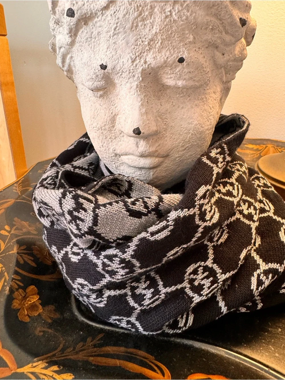 Michael Kors Black and Silver Logo Knit Infinity Scarf